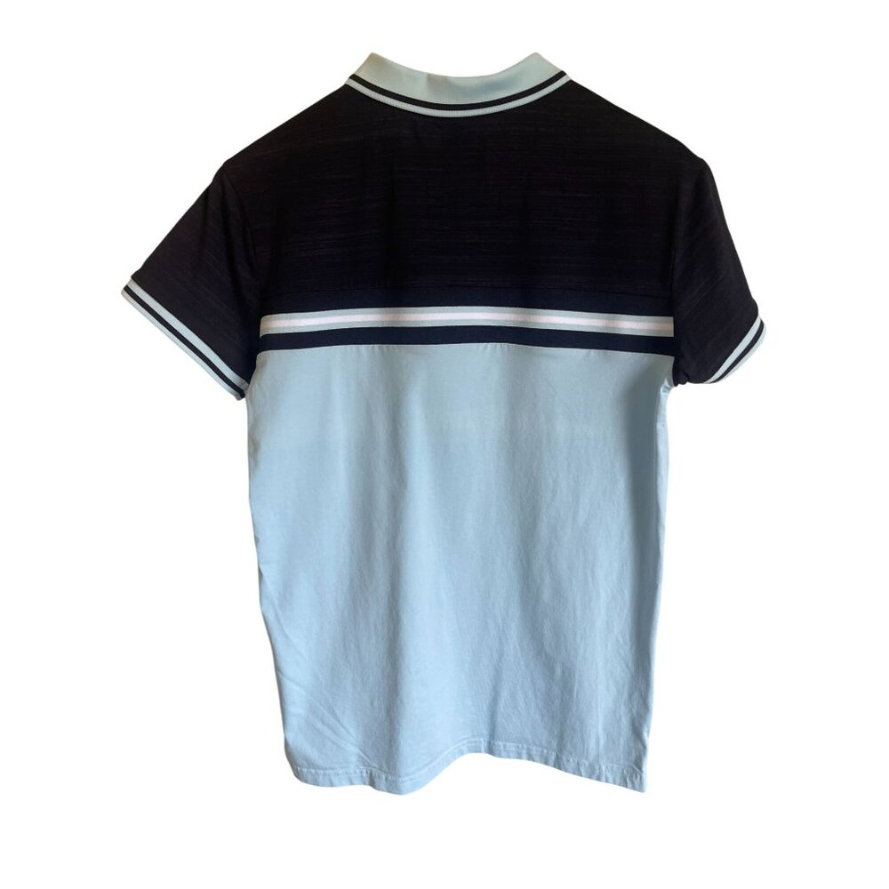 Scott James Navy Blue Light Blue Striped Polo Golf Performance Knit Size Small - Picture 2 of 7